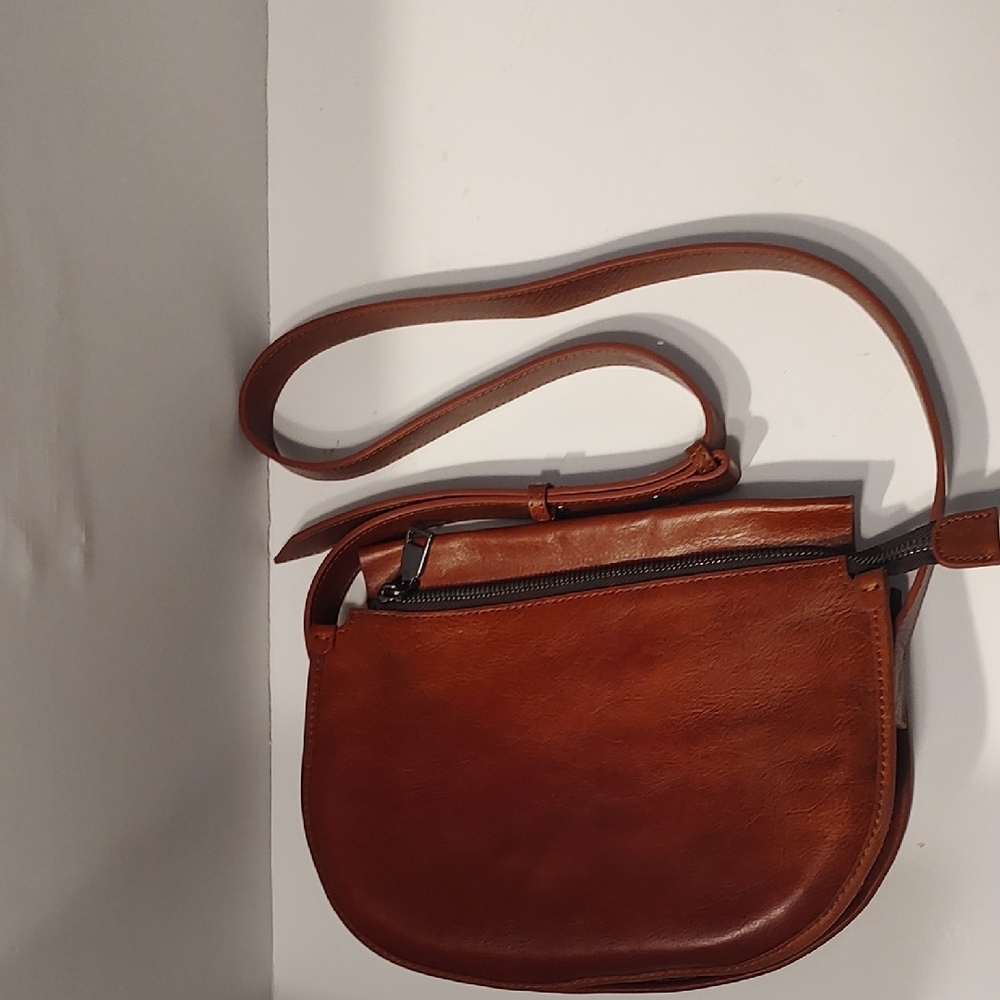 Heshe Brown Genuine Leather Crossbody Bag